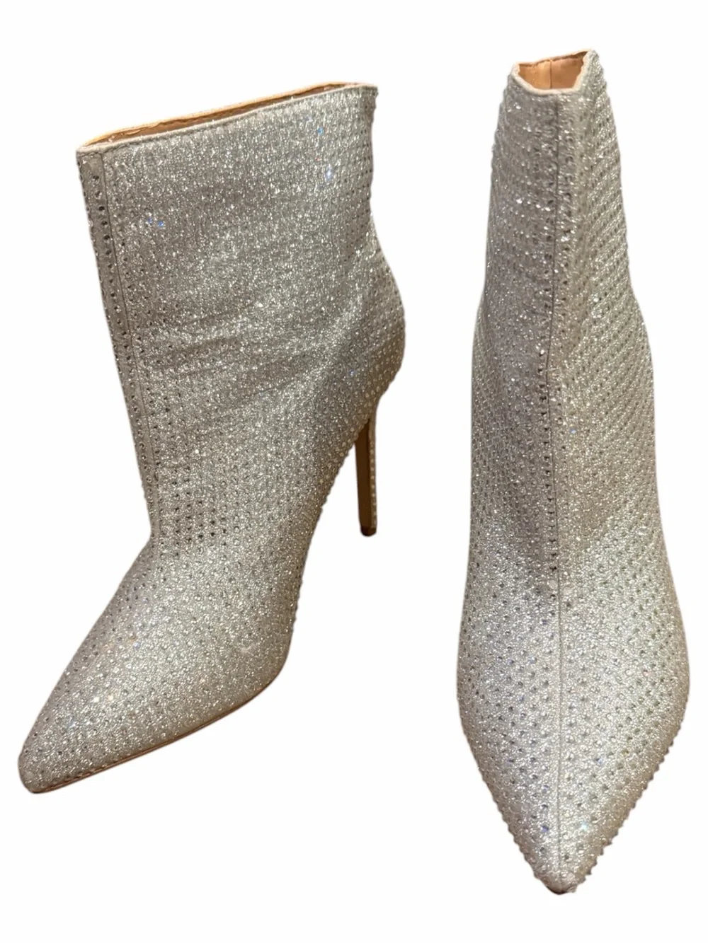 Jewel Badgley Mischka Silver Crystal-Studded Pointed-Toe Ankle Bootie